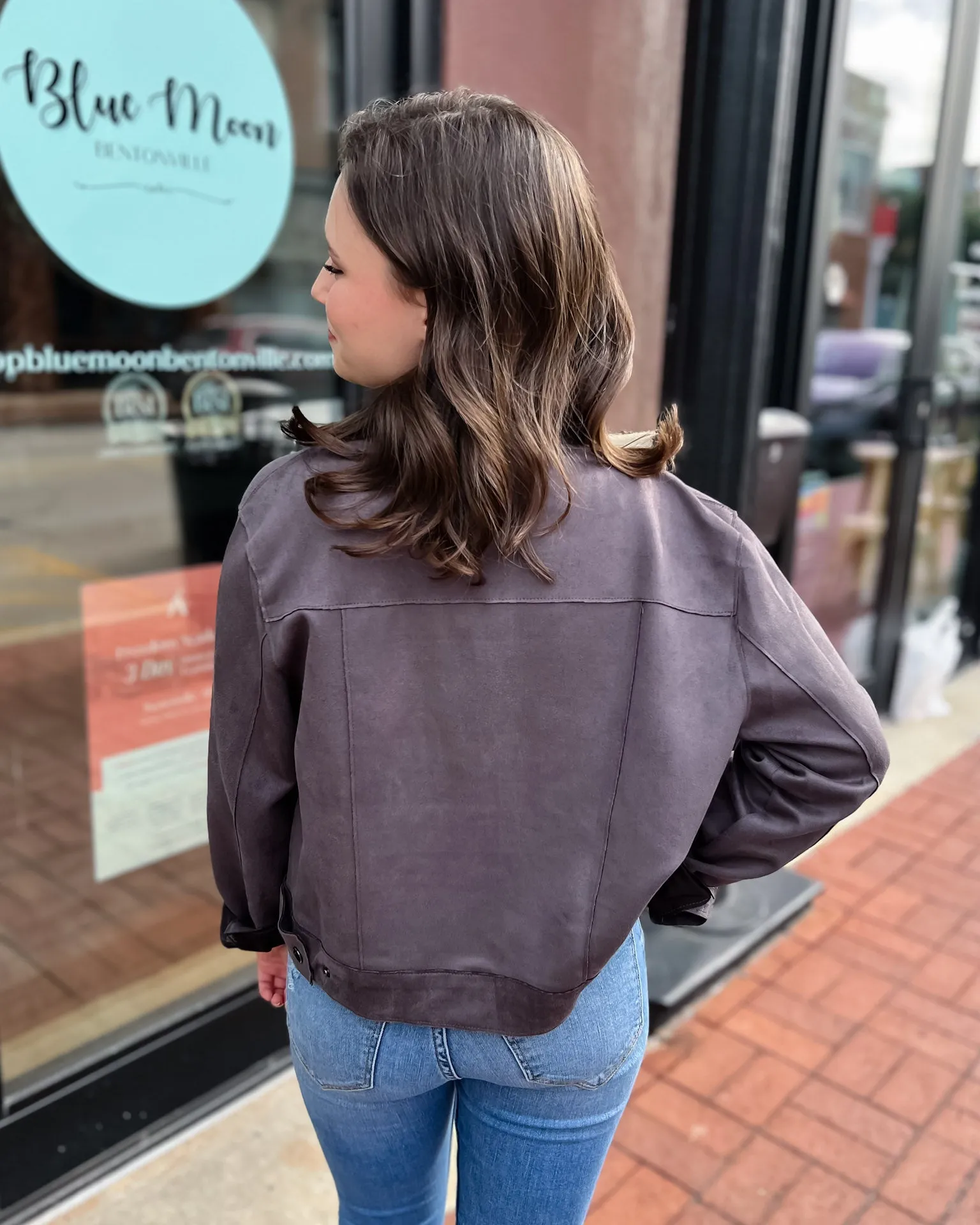 Charcoal Faux Suede Cropped Jacket