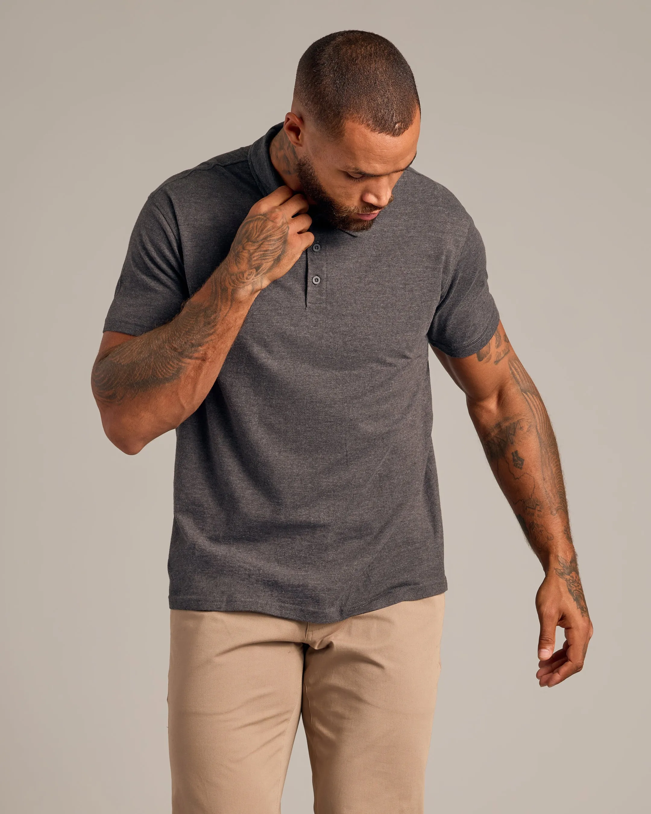 Charcoal Heather Gray Short Sleeve Polo