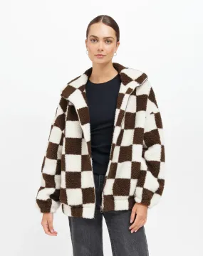 Checkerboard Sherpa Full Size Zip Jacket