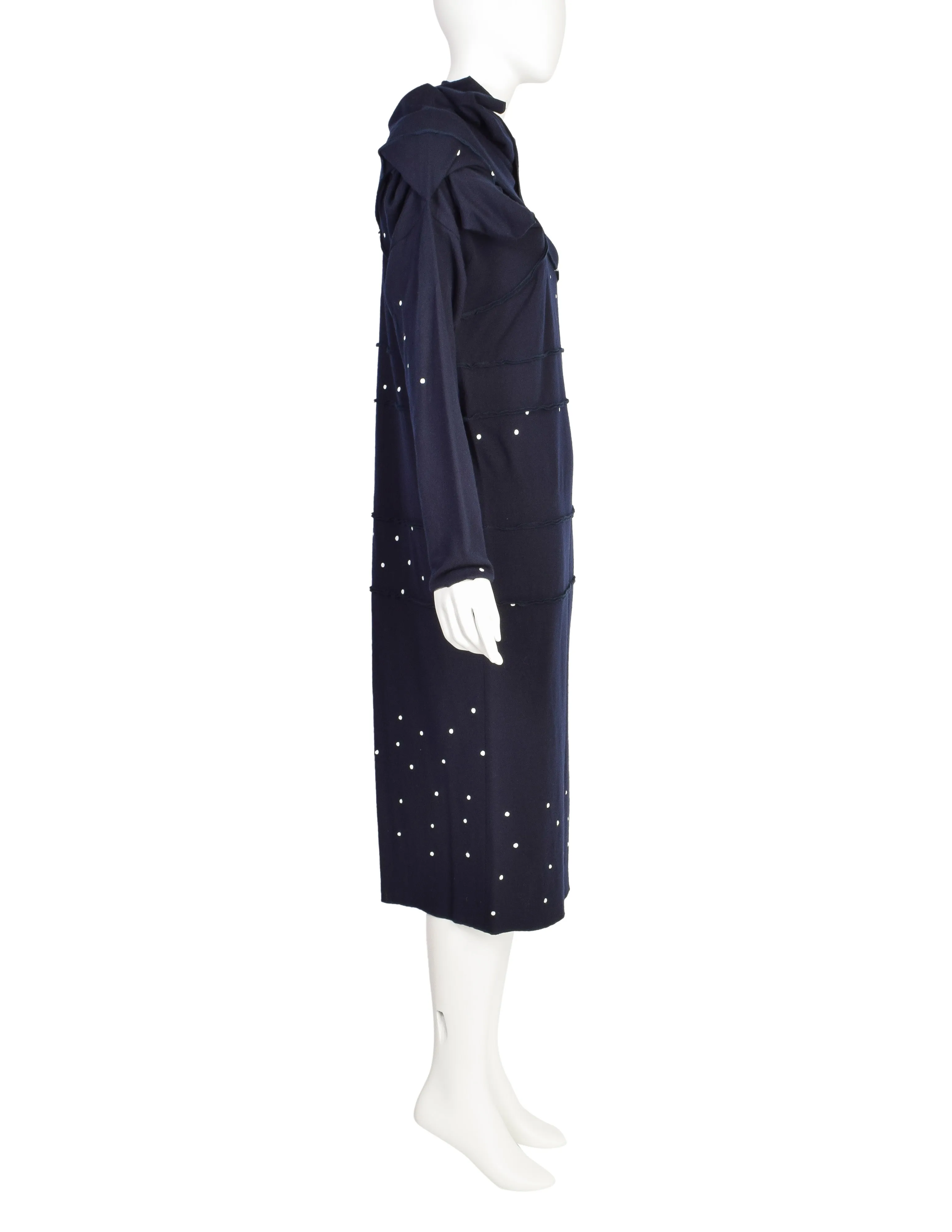 Comme des Garcons Tricot Vintage Navy Blue White Dot Conceptual Knit Wool Dress