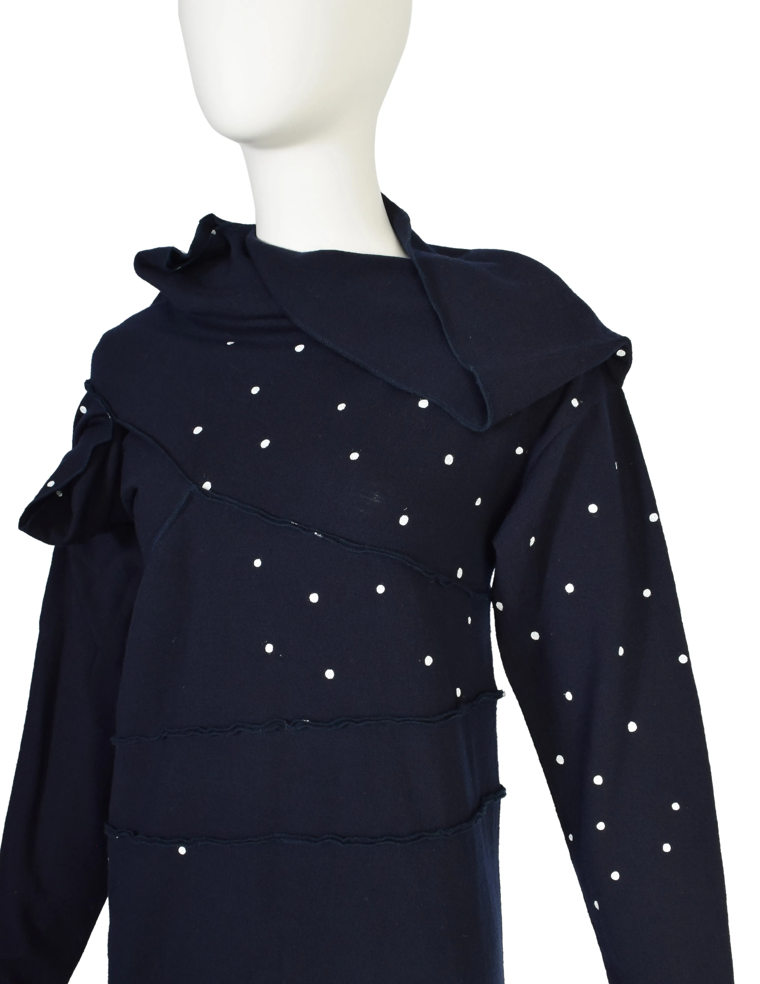 Comme des Garcons Tricot Vintage Navy Blue White Dot Conceptual Knit Wool Dress