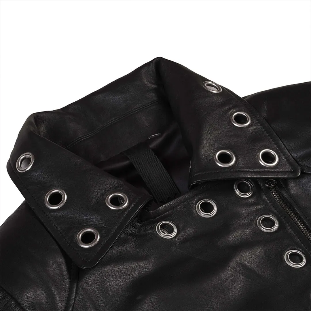 Cropped Leather Jacket Black Studded