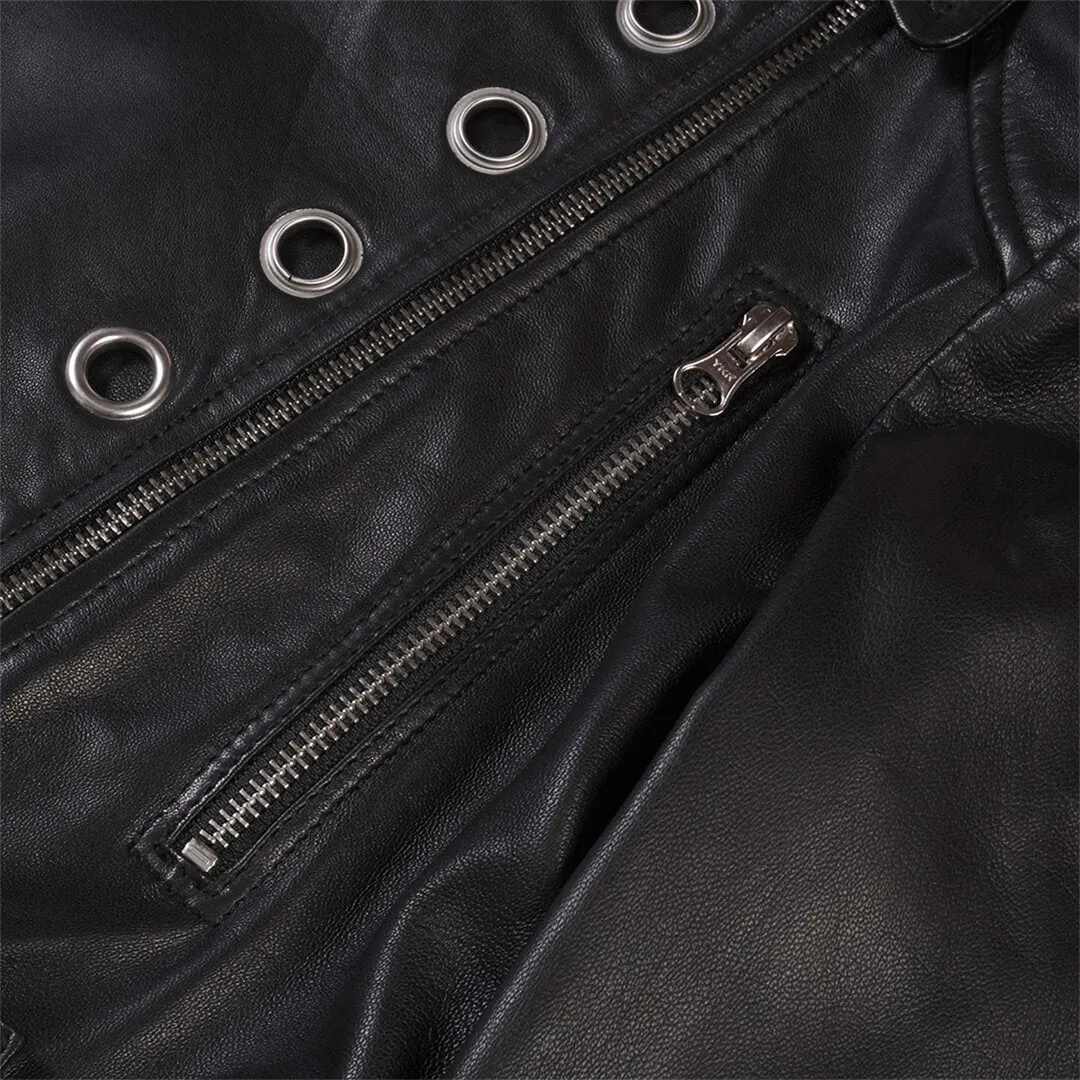 Cropped Leather Jacket Black Studded