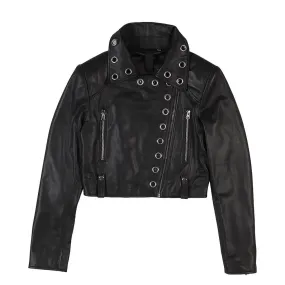 Cropped Leather Jacket Black Studded