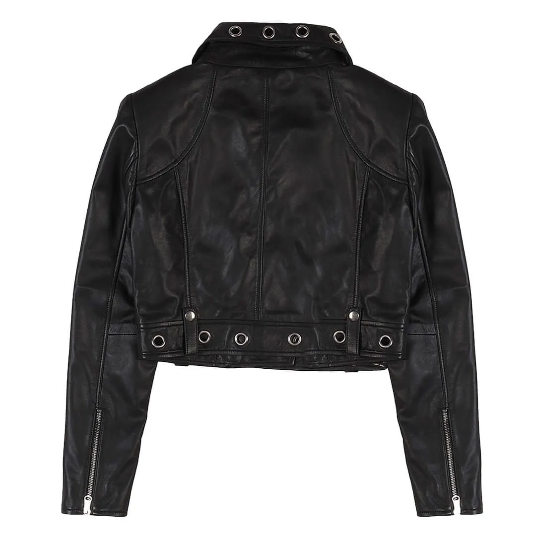 Cropped Leather Jacket Black Studded