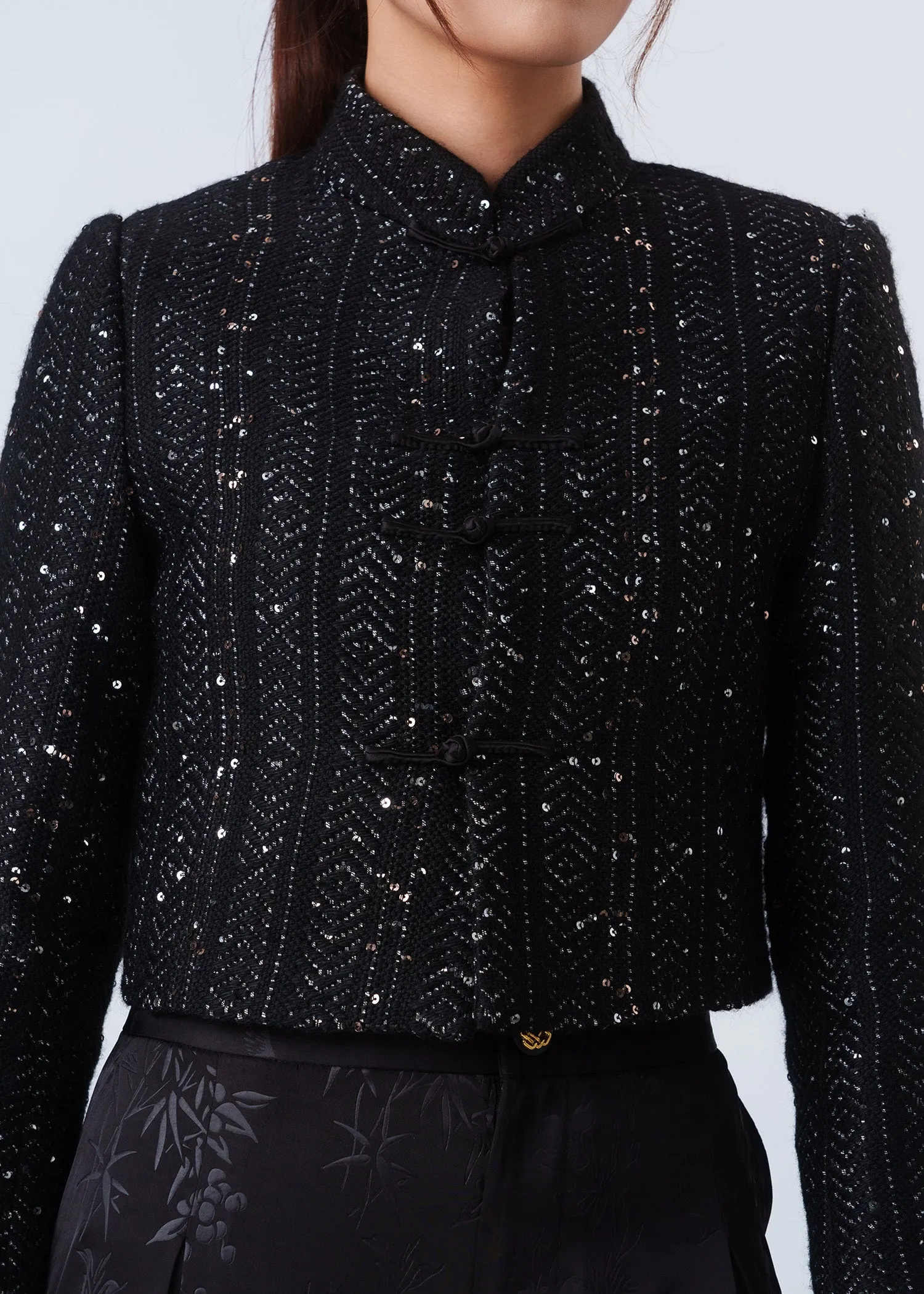 Cropped Tweed Tang Jacket (Black/ Gold)