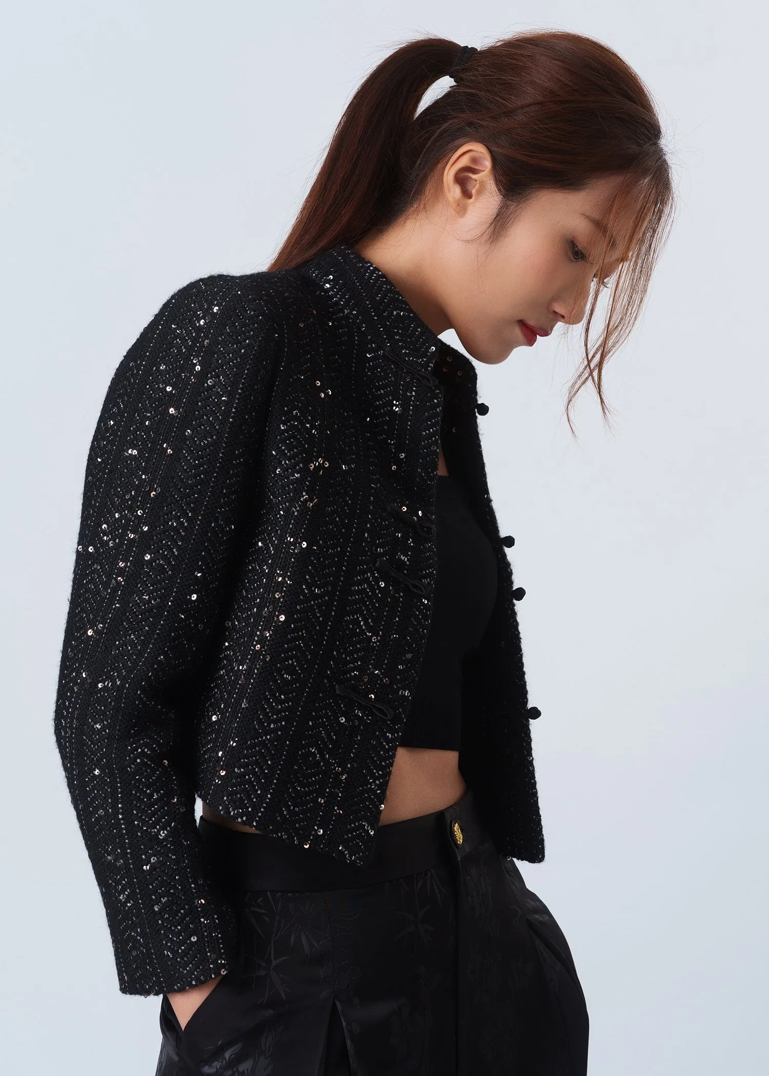 Cropped Tweed Tang Jacket (Black/ Gold)