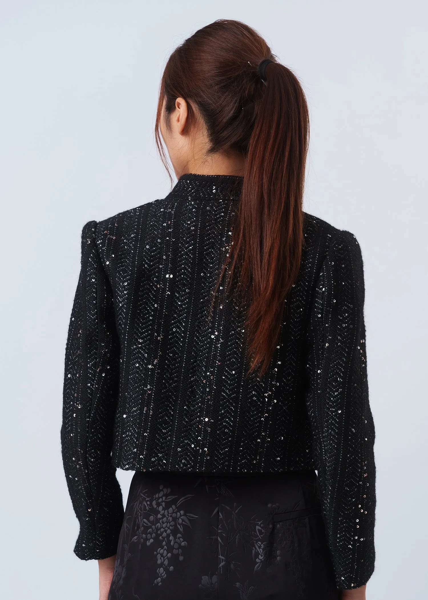 Cropped Tweed Tang Jacket (Black/ Gold)