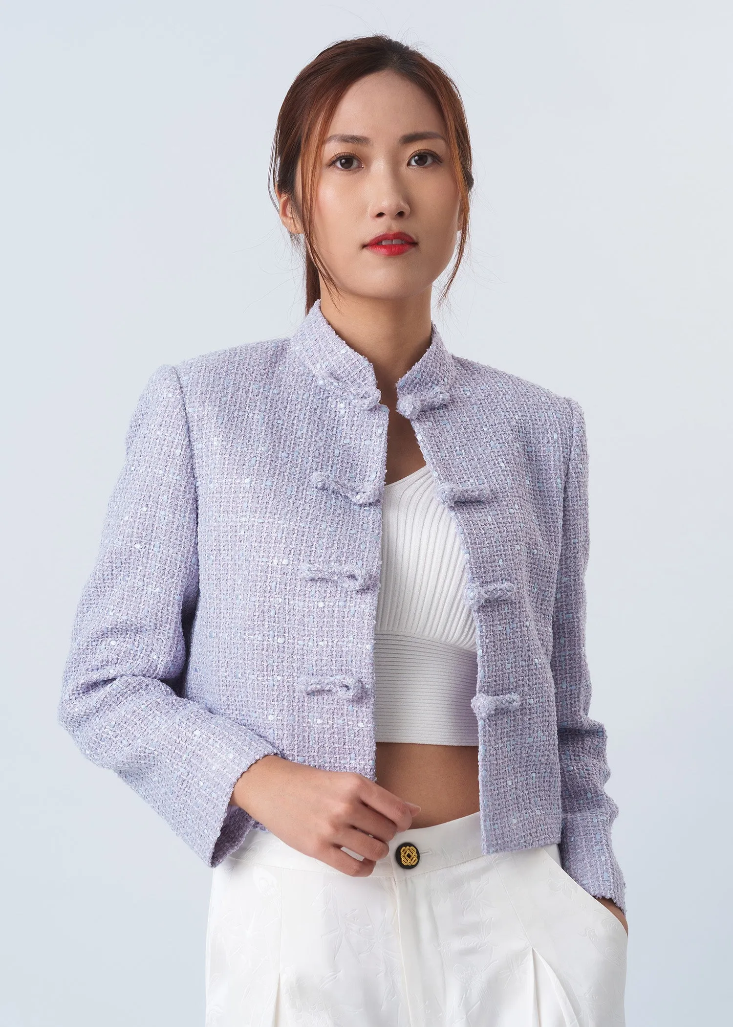 Cropped Tweed Tang Jacket (Lilac)