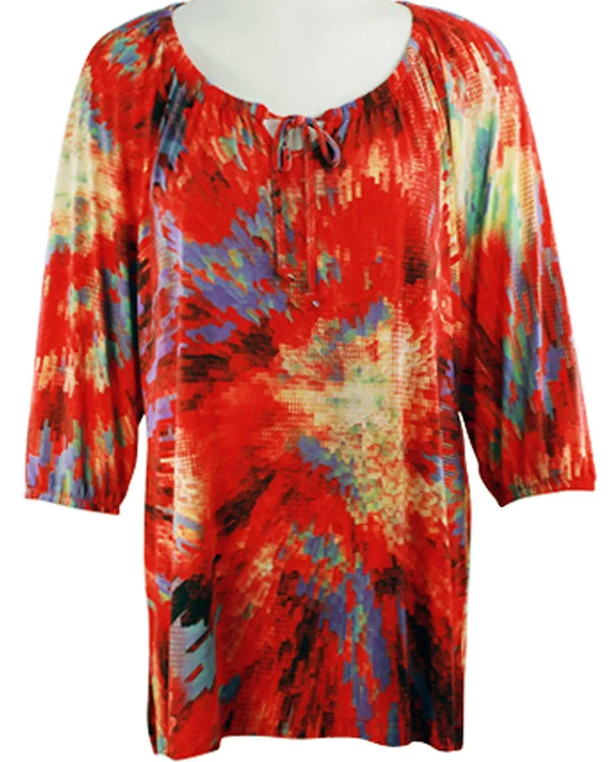 Crystal Fashions - Geo Splash, Elastic Trimmed Sleeves, Geometric Print Tunic Top