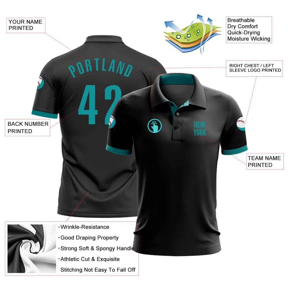 Custom Black Aqua Performance Golf Polo Shirt