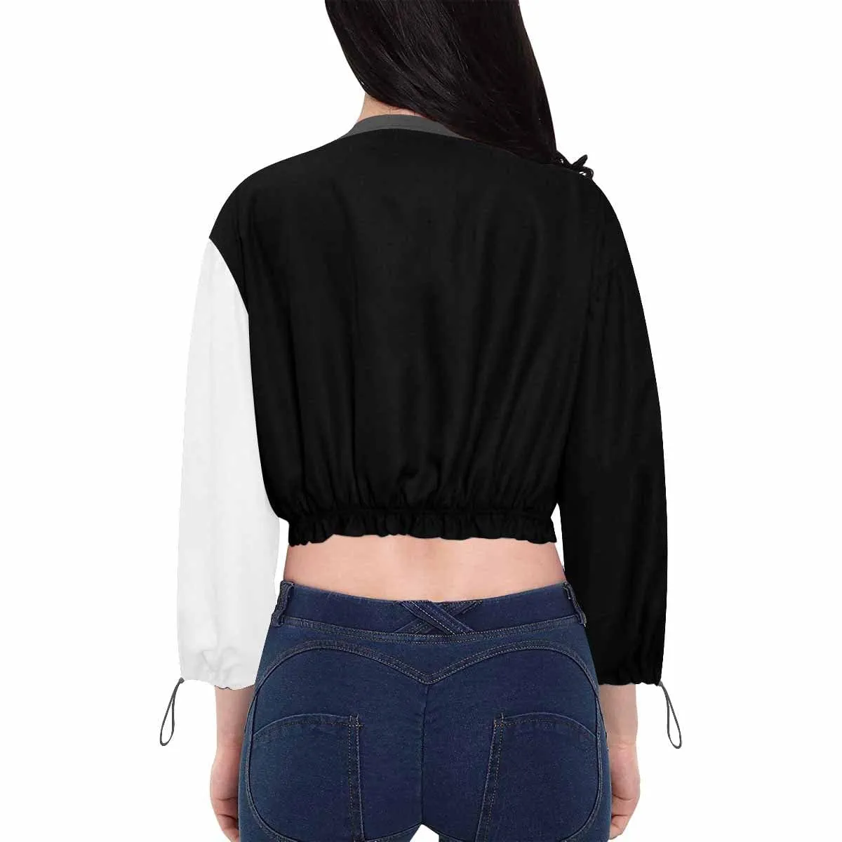 Custom Face Eye Black White Women's Cropped Jacket Chiffon Jacket