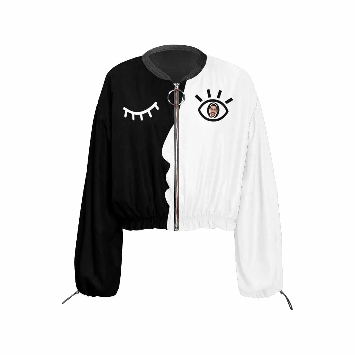 Custom Face Eye Black White Women's Cropped Jacket Chiffon Jacket