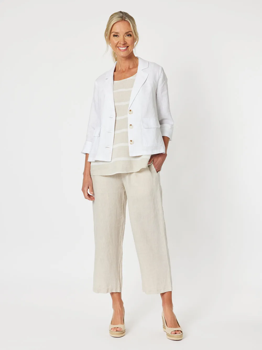 Danielle Linen Cropped Blazer - White