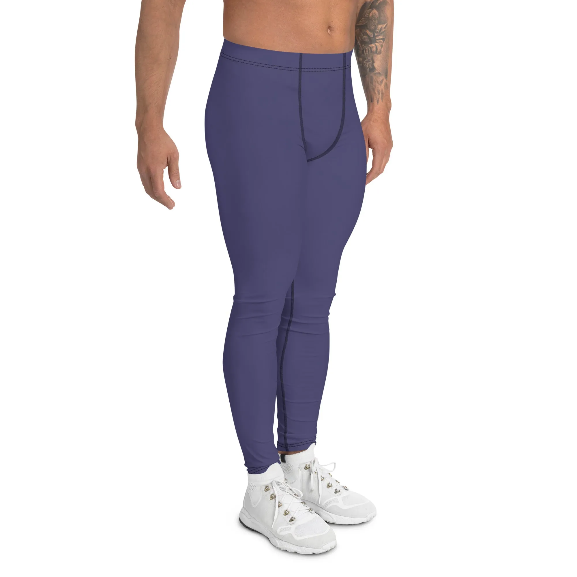 Dark Purple Solid Color Meggings, Solid Purple Color Premium Designer Men's Tight Pants - Made in USA/EU/MX