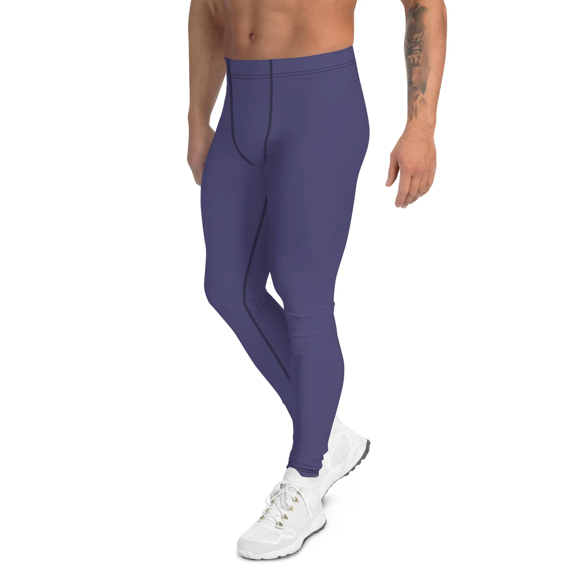 Dark Purple Solid Color Meggings, Solid Purple Color Premium Designer Men's Tight Pants - Made in USA/EU/MX