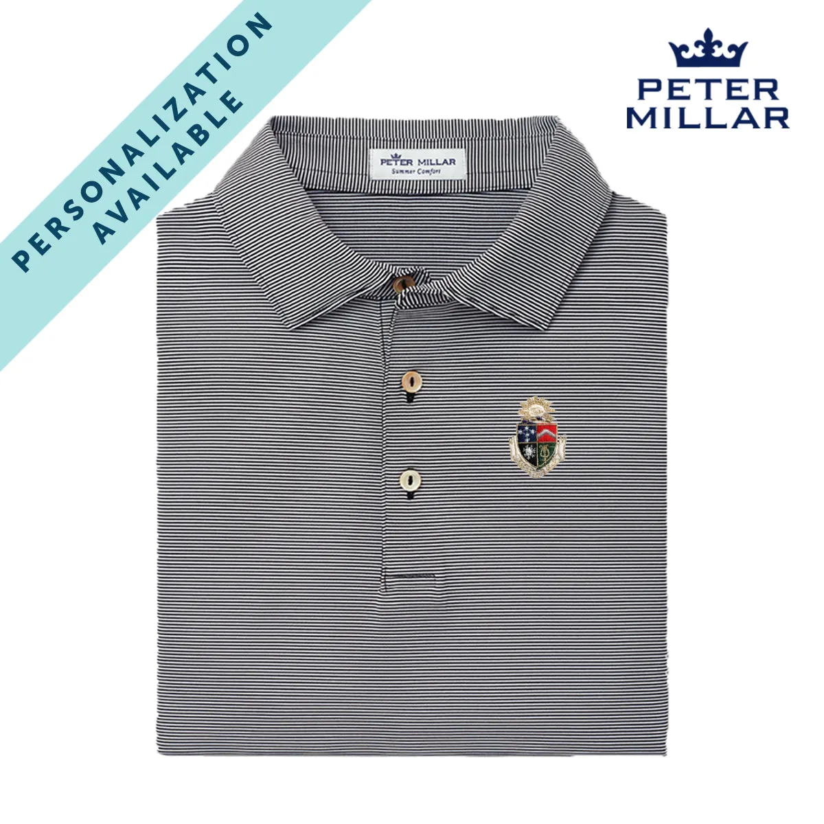 Delt Personalized Peter Millar Jubilee Stripe Stretch Jersey Polo with Crest