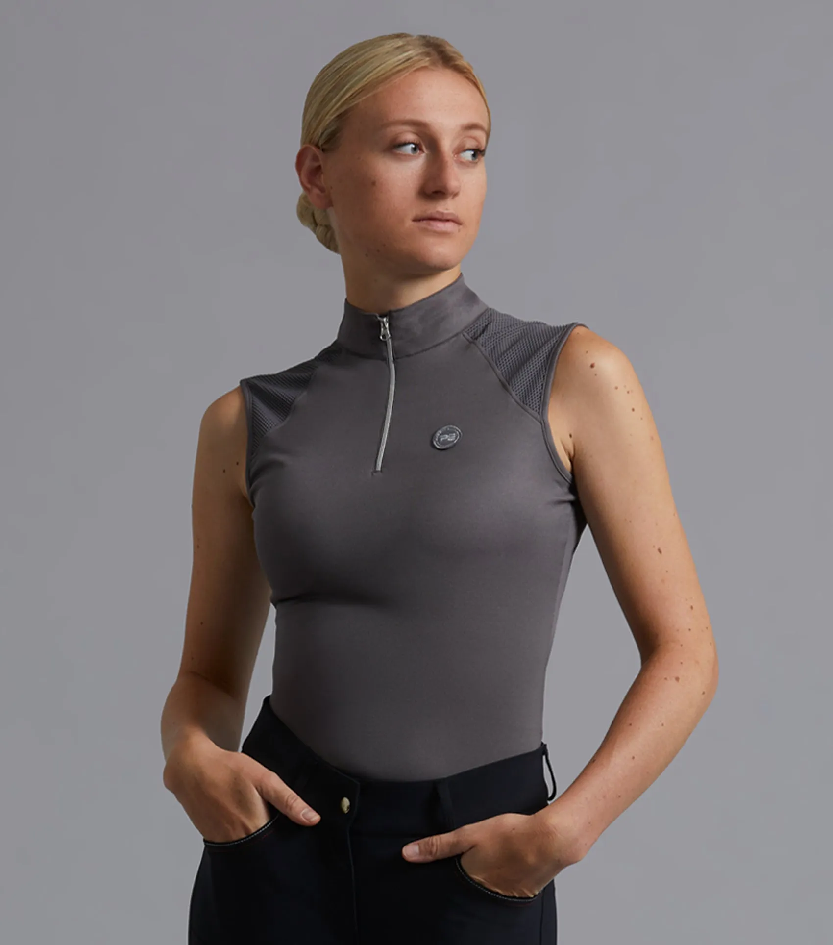 Derina Ladies Technical Sleeveless Riding Top Anthracite Grey