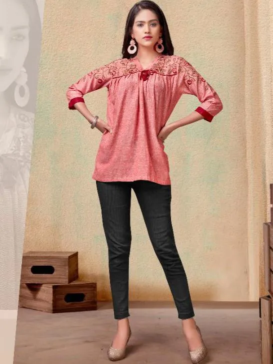 Designer Rayon Stylish Pink Tunic Tops for Women