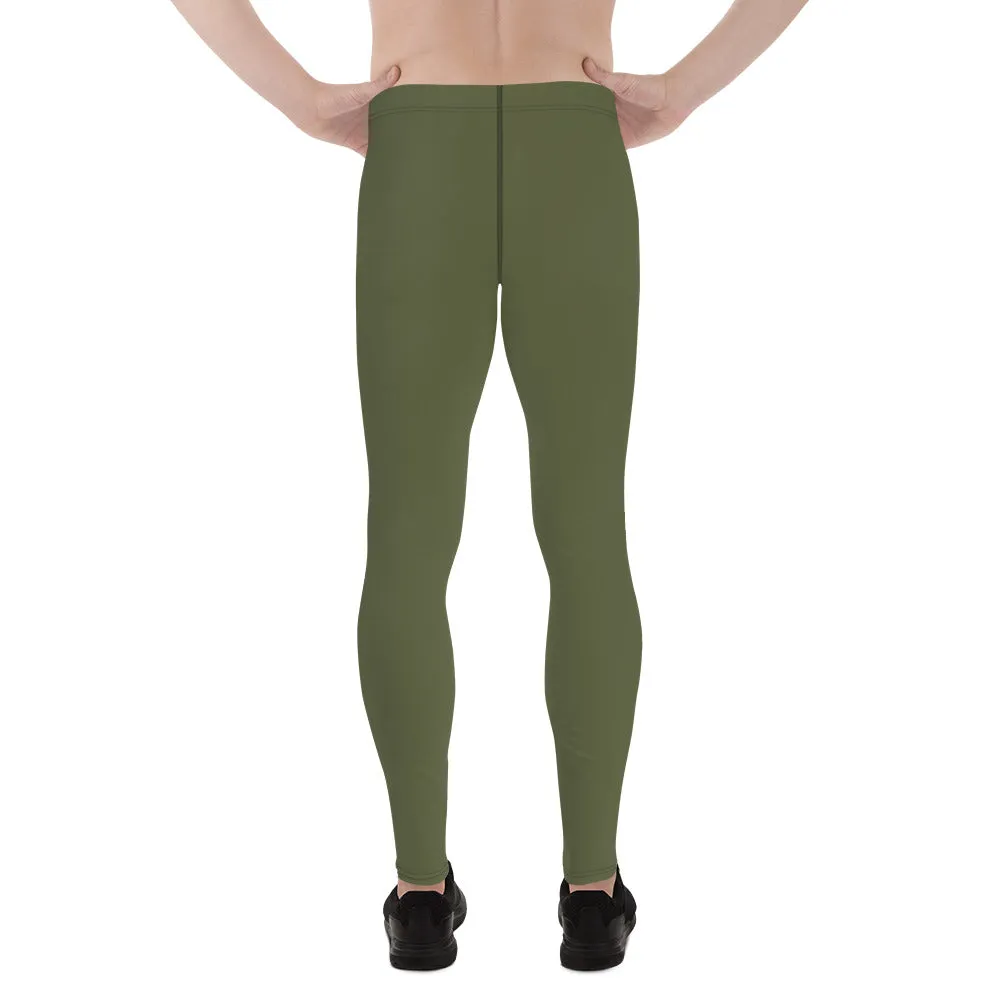 Dirty Green Color Men's Leggings, Solid Color Green Premium Designer Men's Tight Pants - Made in USA/EU/MX