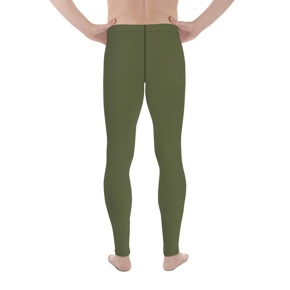 Dirty Green Color Men's Leggings, Solid Color Green Premium Designer Men's Tight Pants - Made in USA/EU/MX