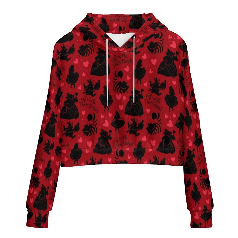 Disney Alice In Wonderland Queen Of Hearts Off With Their Heads Women's Cropped Hoodie