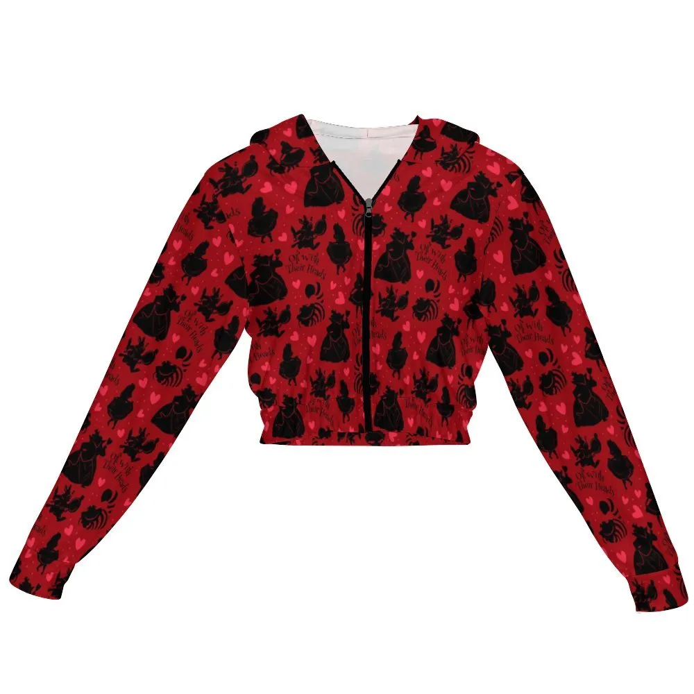 Disney Alice In Wonderland Queen Of Hearts Off With Their Heads Women's Cropped Zipper Jacket