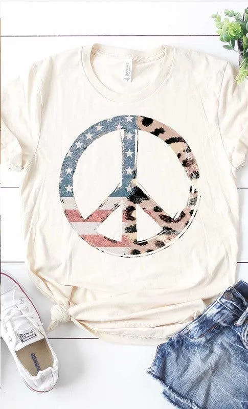 Distressed Vintage Flag Peace Sign Graphic Tee