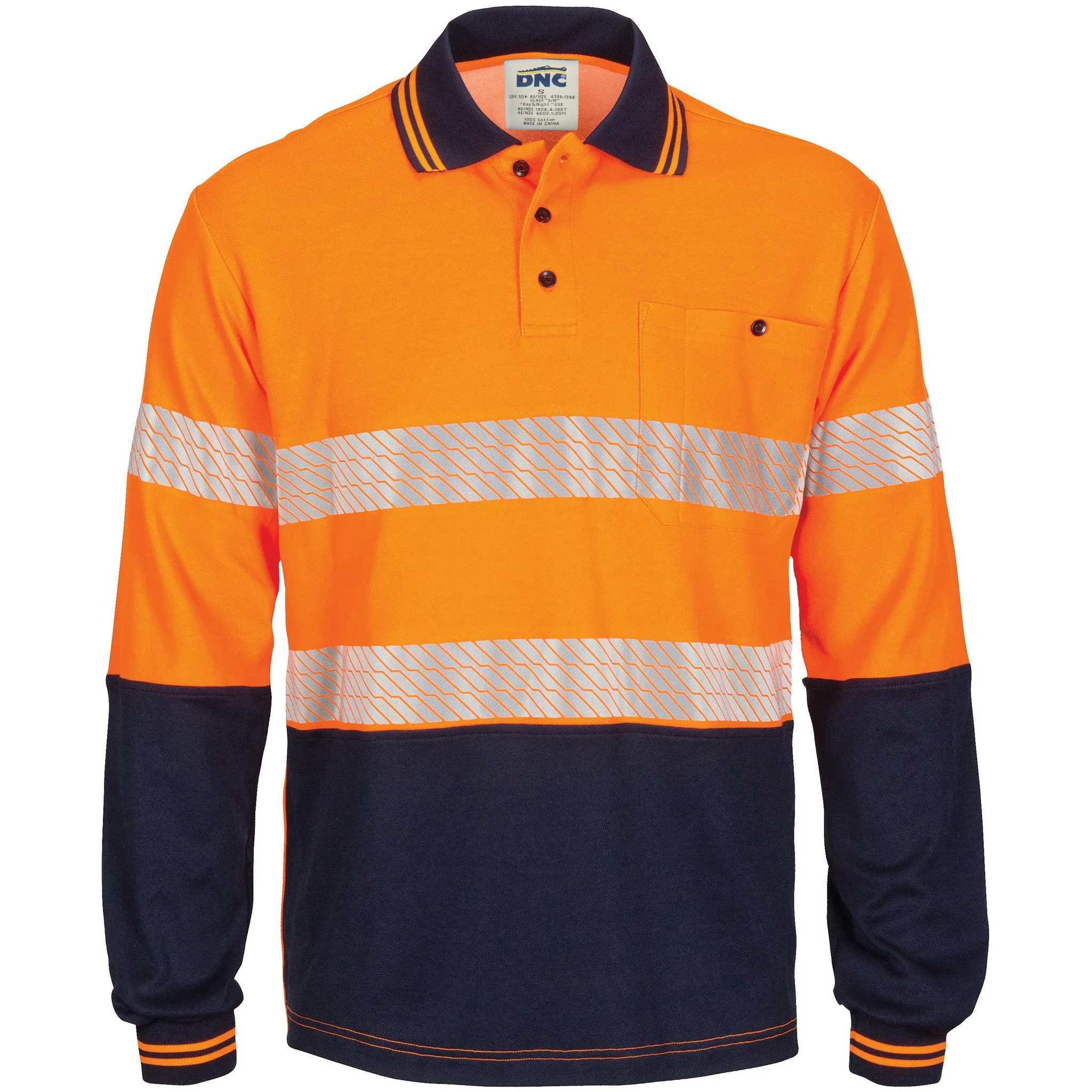 DNC Hi Vis Segment Taped Cotton Backed Polo Long Sleeve (3518)