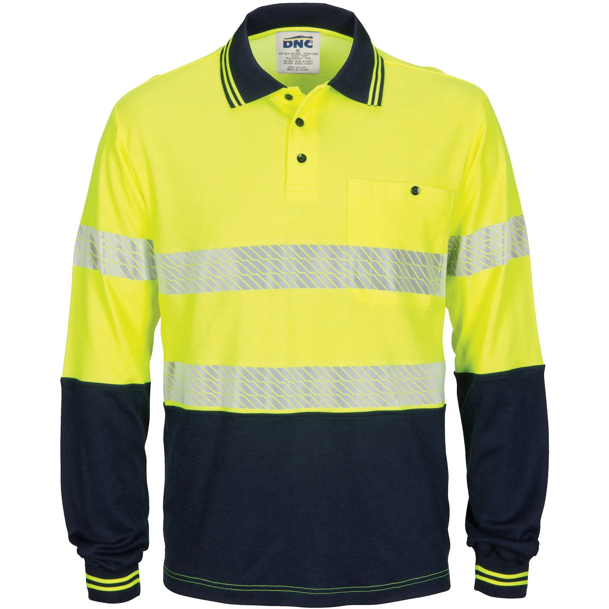 DNC Hi Vis Segment Taped Cotton Backed Polo Long Sleeve (3518)