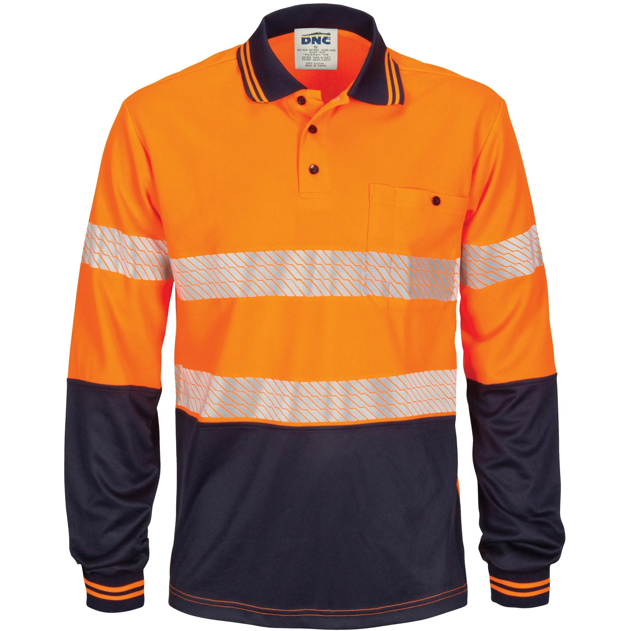 DNC Hi Vis Segment Taped Mircomesh Polo Long Sleeve (3513)