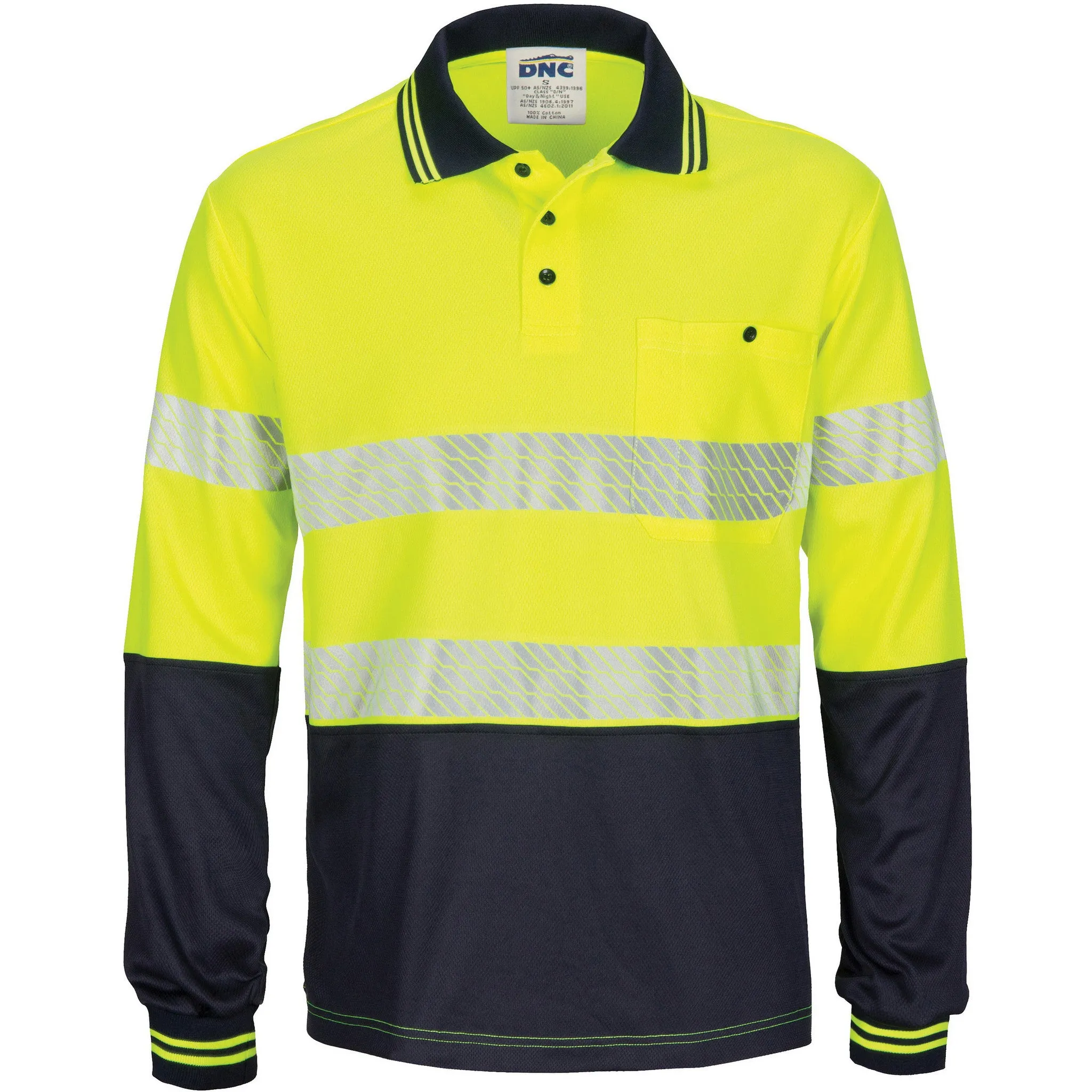 DNC Hi Vis Segment Taped Mircomesh Polo Long Sleeve (3513)