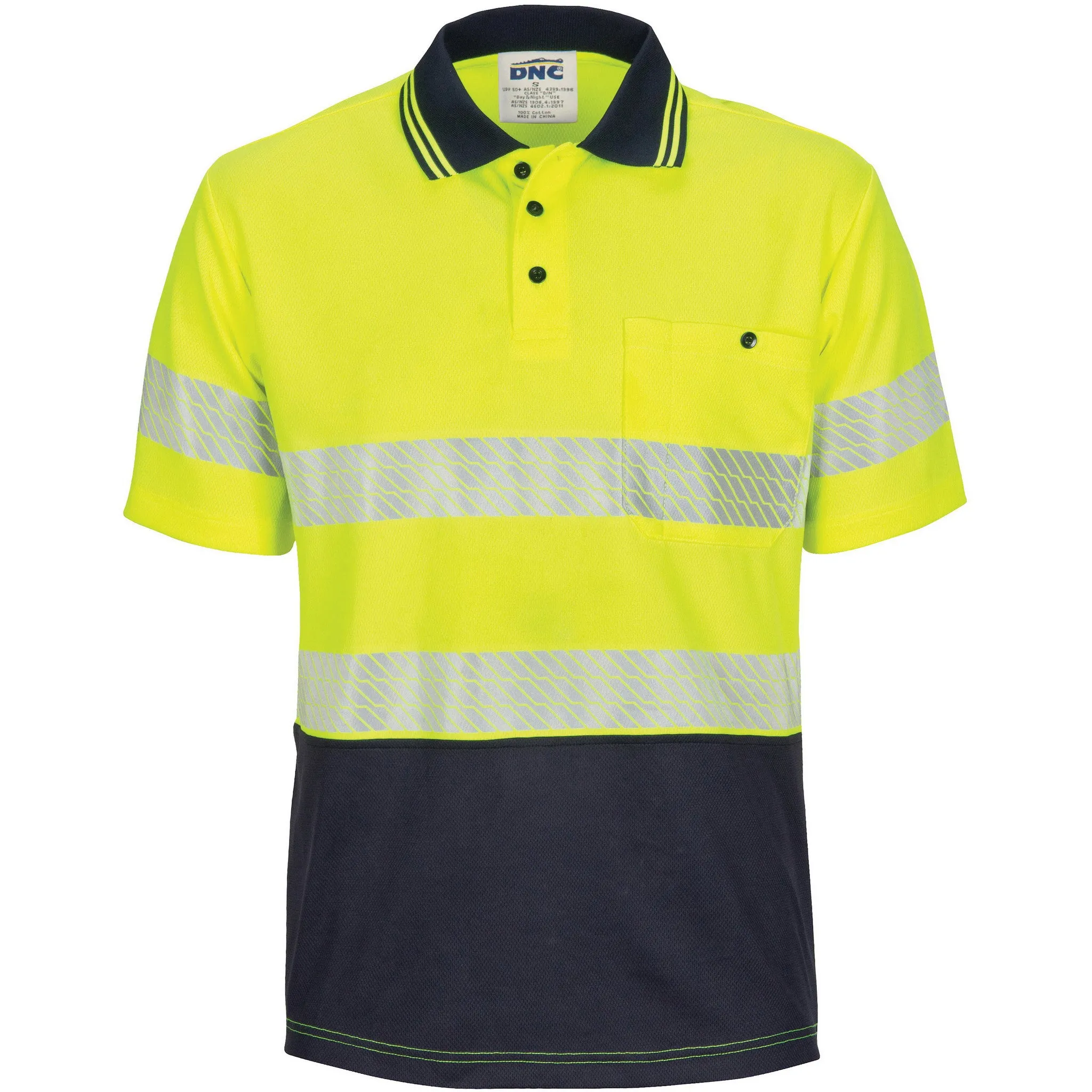 DNC Hi Vis Segment Taped Mircomesh Polo Short Sleeve (3511)