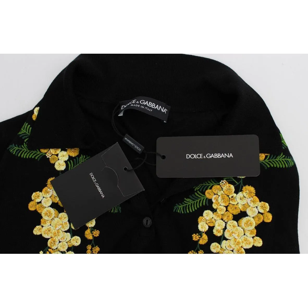 Dolce & Gabbana Elegant Black Silk Floral Polo Top