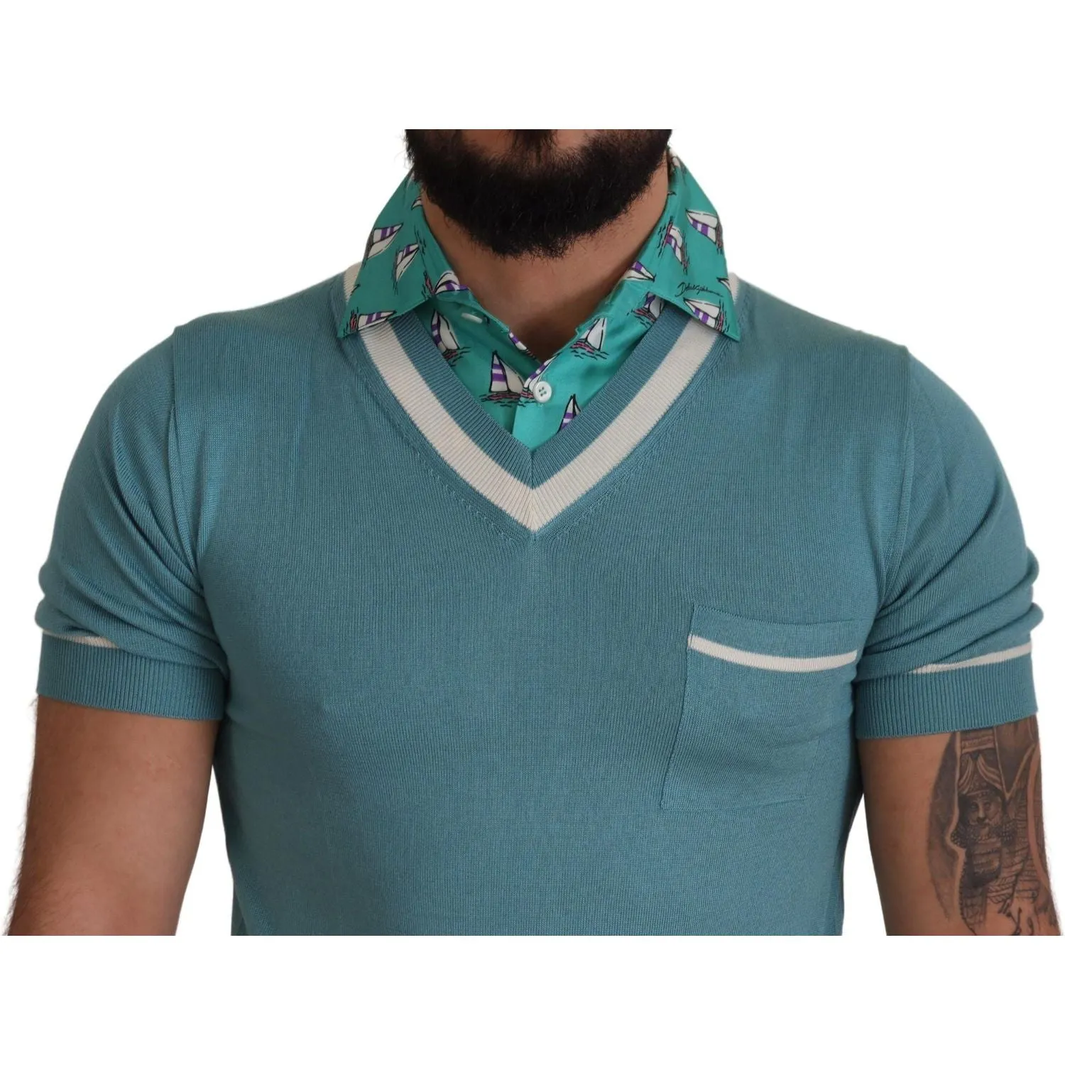 Dolce & Gabbana Elegant Silk Polo Tee with Boat Collar Print