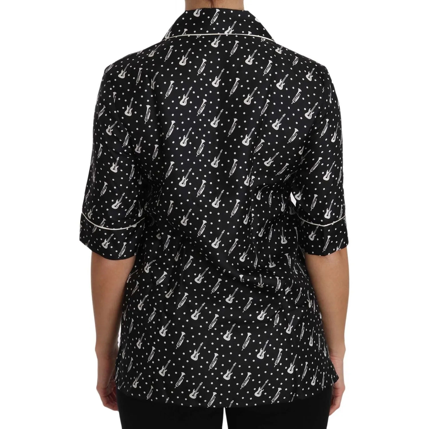 Dolce & Gabbana Silk Guitar Trumpet Print Polo Top