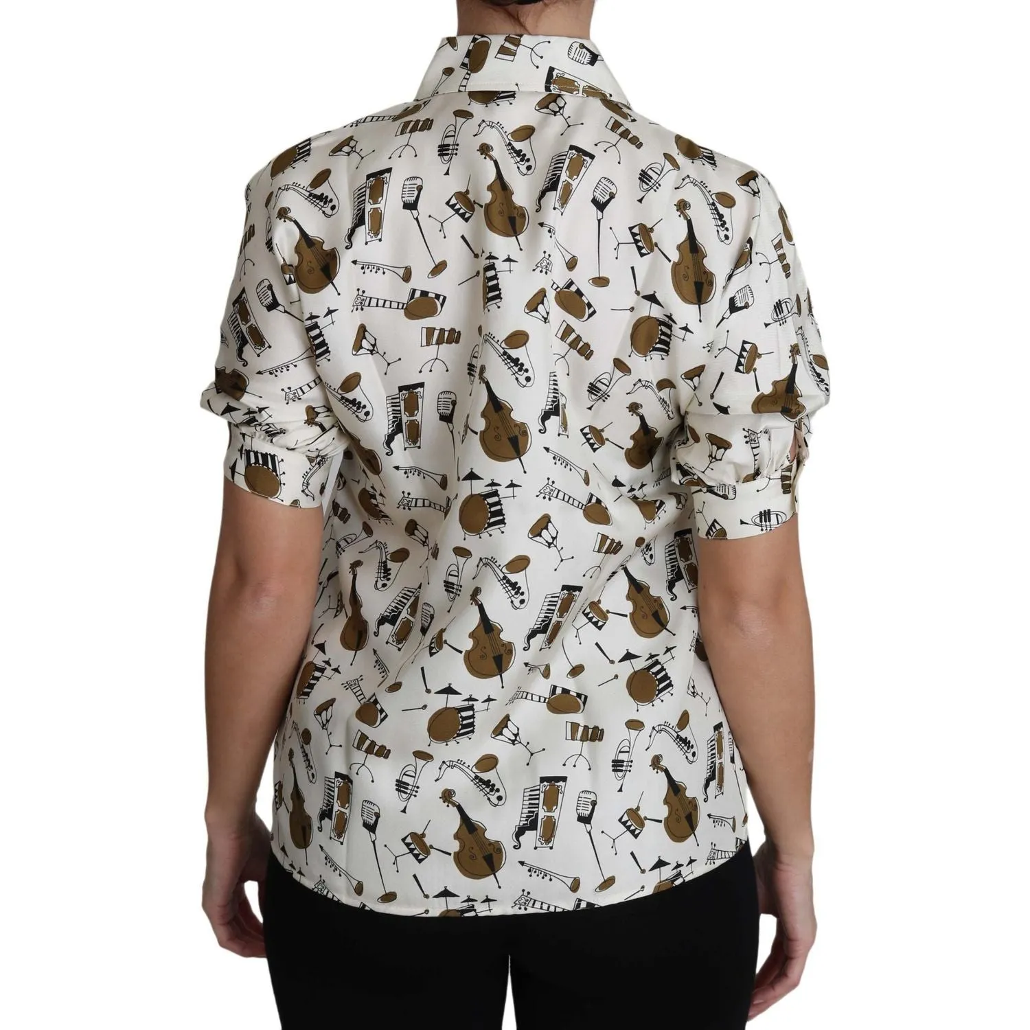 Dolce & Gabbana Silk Musical Instrument Print Polo Top