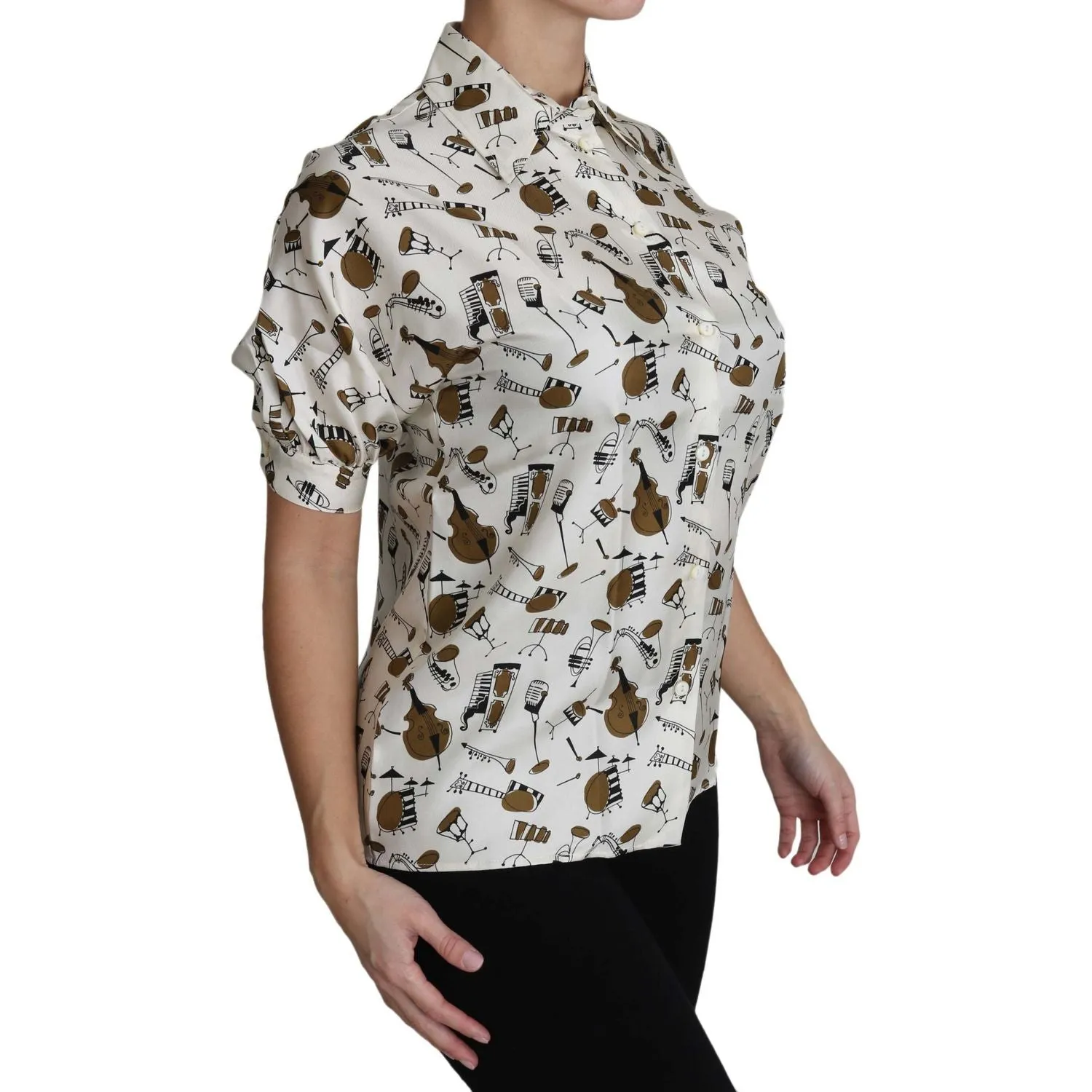 Dolce & Gabbana Silk Musical Instrument Print Polo Top