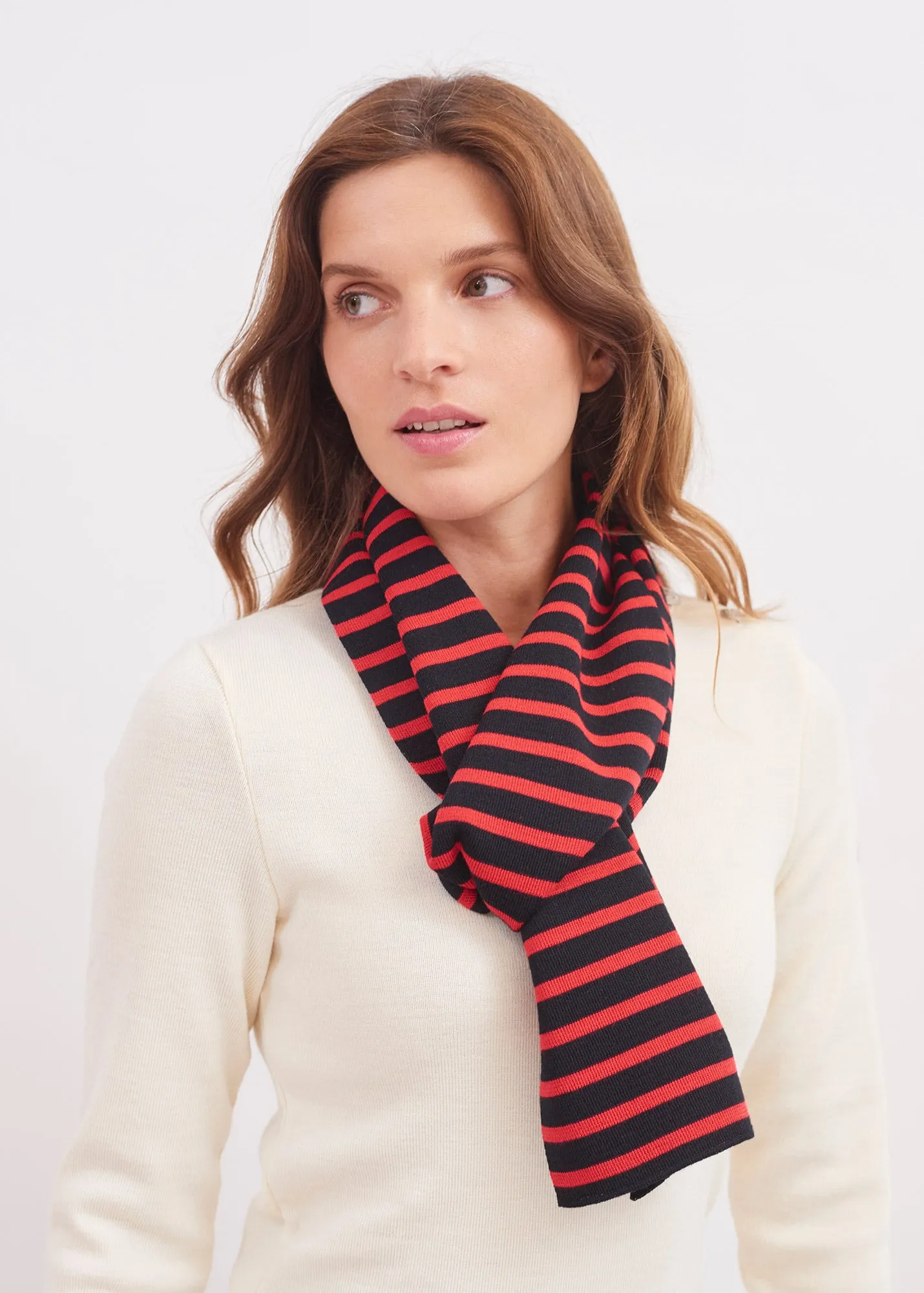 Duguay striped scarf - in blended wool (NAVY/TULIPE)