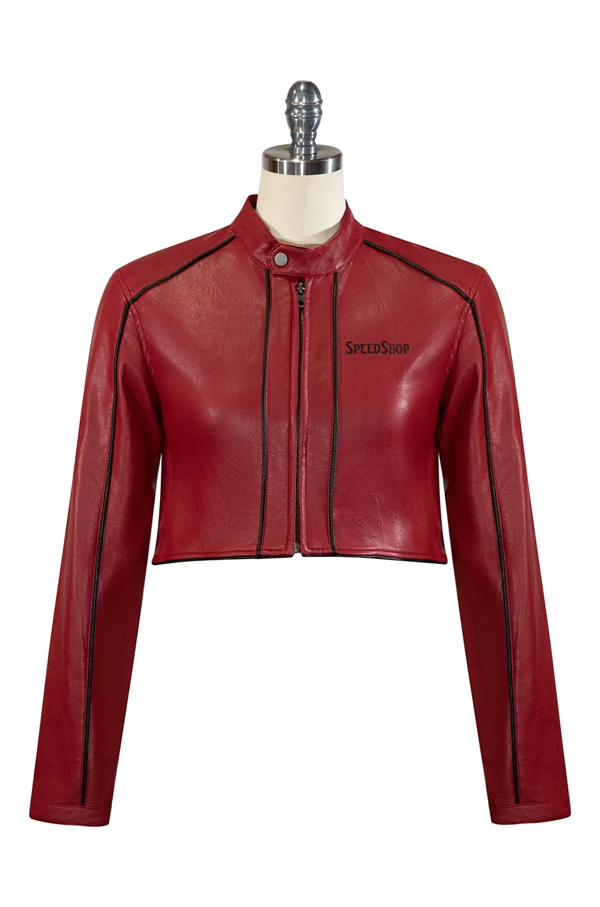 Easy Rider Crop Vegan Leather Jacket (Burgundy)