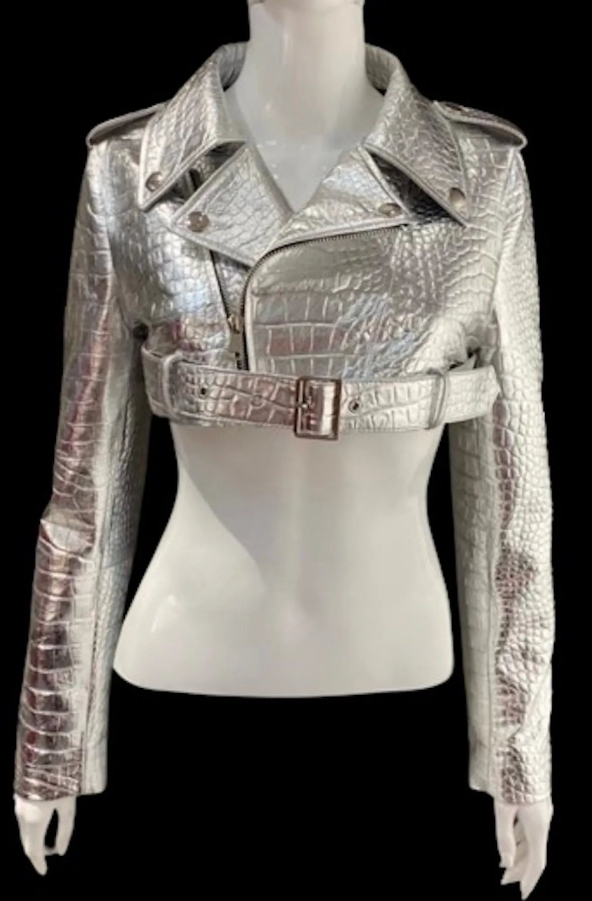 Embossed Silver Crop Leather Moto