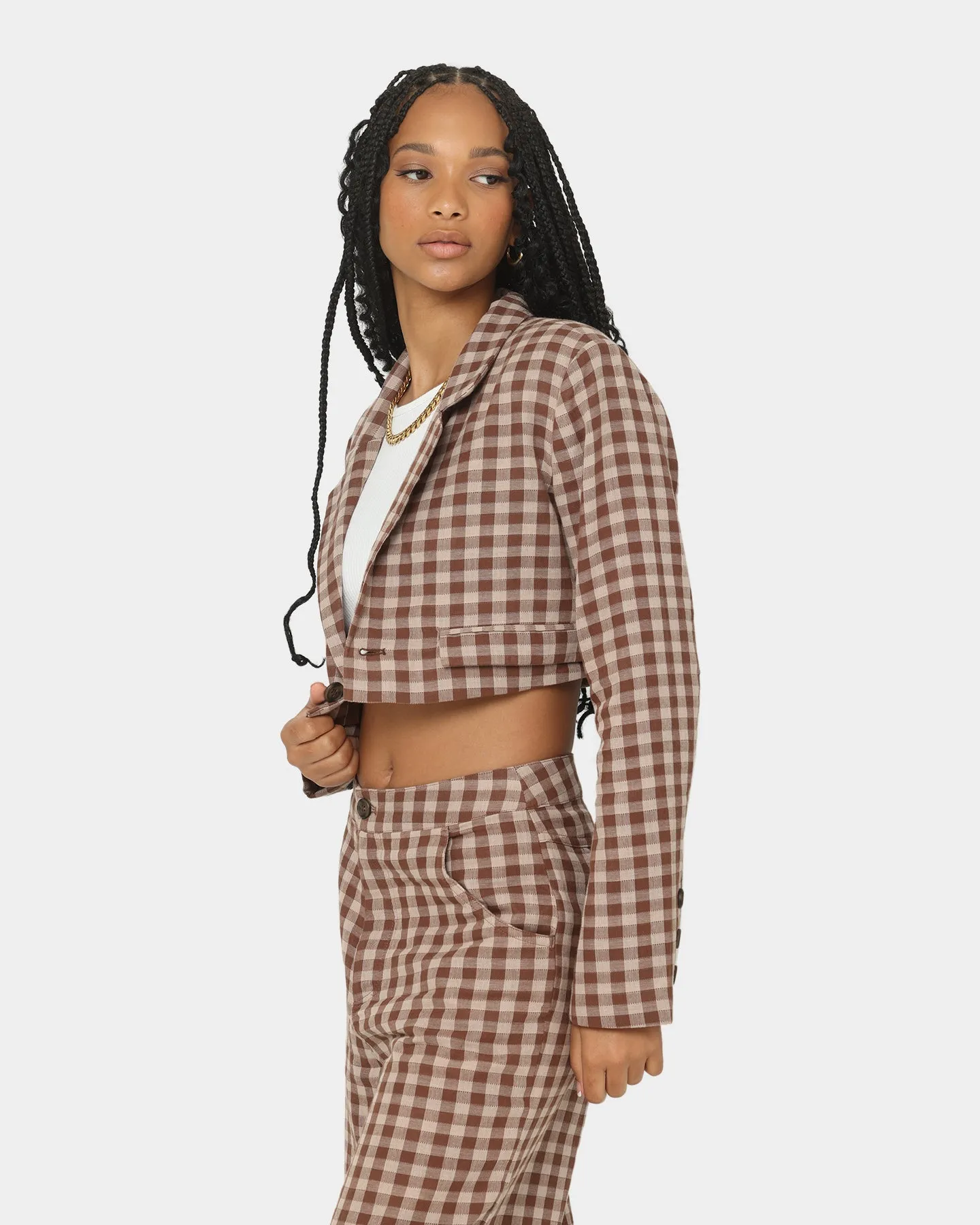 EN ES Women's Harvard Cropped Blazer Gingham Aurora