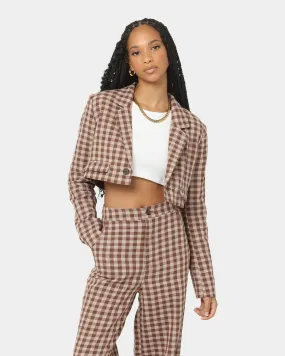 EN ES Women's Harvard Cropped Blazer Gingham Aurora