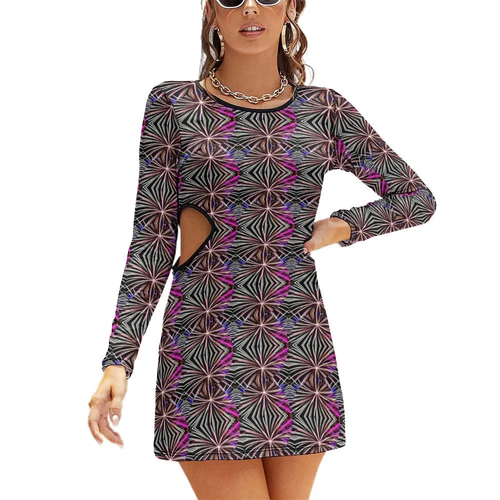 Exuberant Ladies Long Sleeve Waist Cutout Slim Dress