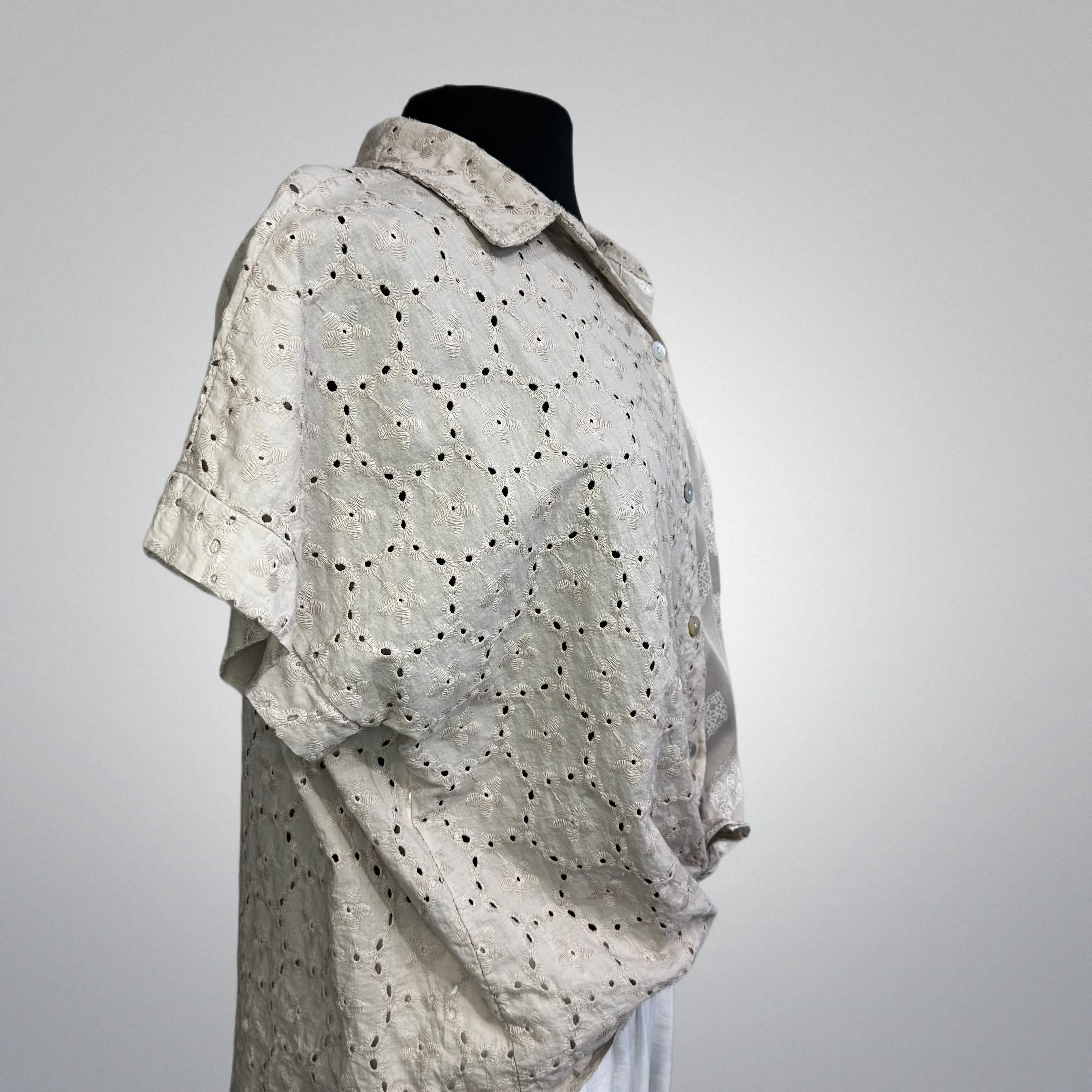 Eyelet Embellished Natural Fiber Shirt