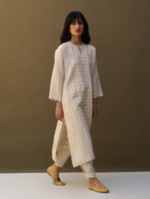 Ezra Striped Linen Kurta - Natural