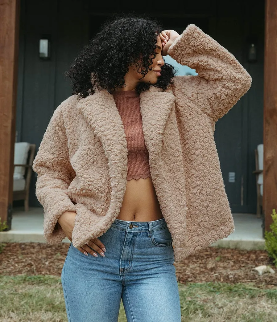 Faux Fur Sherpa Jacket - Taupe