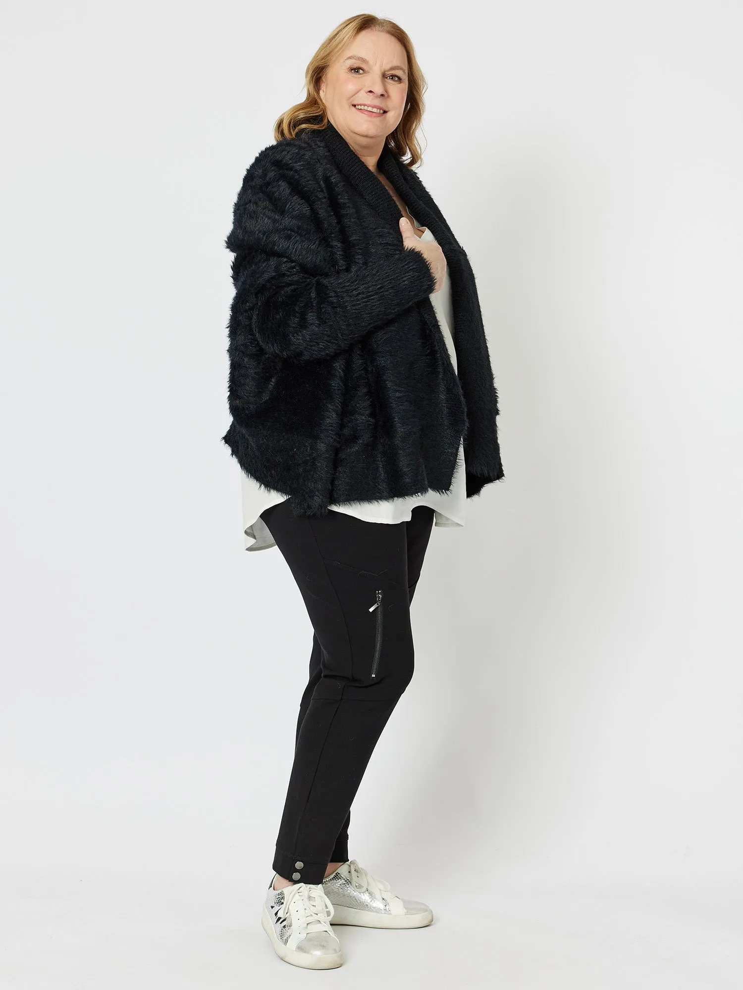 Feather Knit Cardigan - Black