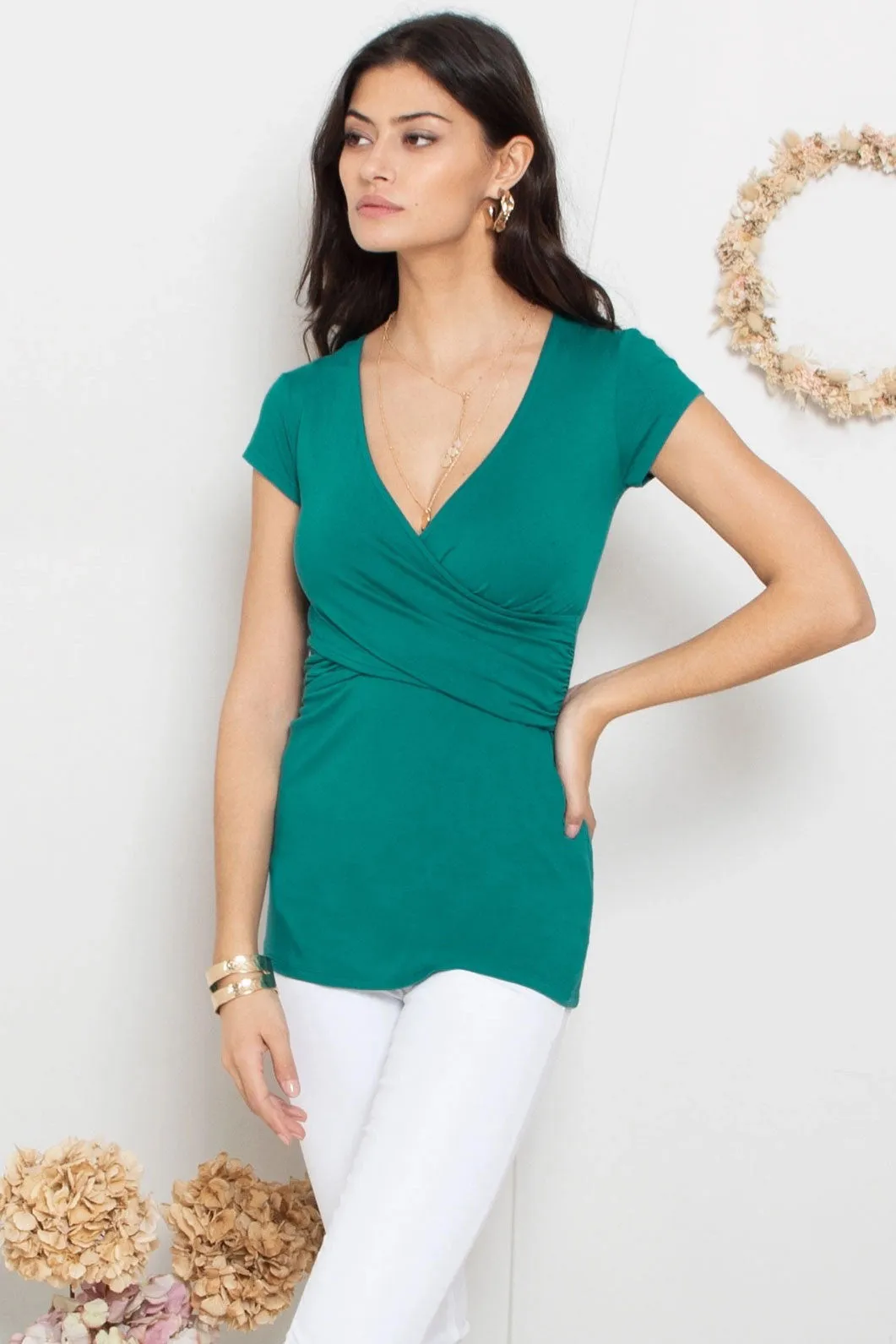 Fiona Maternity & Nursing Top in  Emerald Ecovero