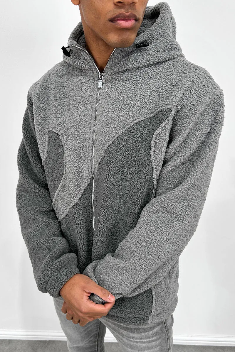 Flame Split Sherpa Pull Over - Grey/Charcoal